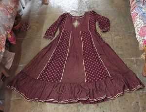 Maroon Ethnic Gown with Embellished Neckline