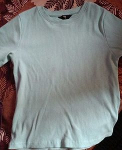 Mint Green Ribbed Knit T-Shirt