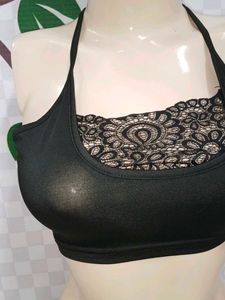 (600)Black Lace Trim Bralette