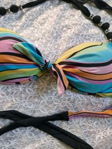 Vibrant Rainbow Tie-Front Bikini Top