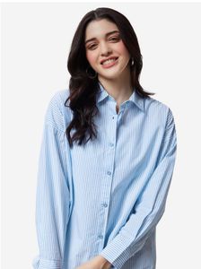 Oversized Blue Striped Cotton Shirt