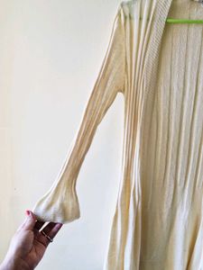 Cream Ribbed Longline Cardigan