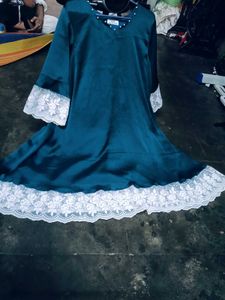 Elegant Teal Kurta and pant  with Lace Trim