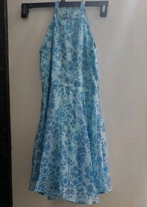 Global Desi Blue Floral Halter A line Dress