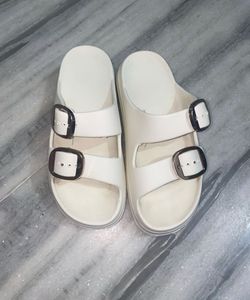 White Double Buckle Slides