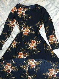 🦋Floral Print Navy Blue Dress