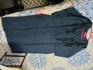 Stylish Blue Kurta Set with Black Embroidery