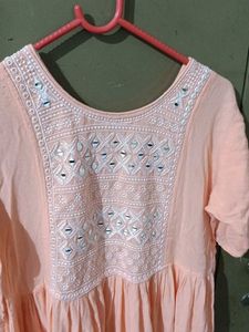 Peach Embroidered Kurta