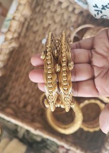 Elegant Gold Bangles with White Stones