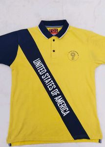 premium Yellow &amp; Navy Colorblock Polo T-Shirt