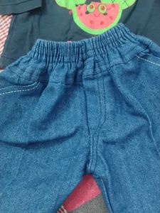 Cute Fruit Print Top &amp; Denim Shorts Set
