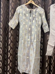 Elegant Grey Kurta Set with Golden Print
