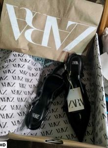 Zara Black Patent Slingback Heels