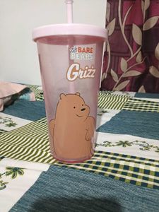 Miniso we Bare Bears Grizz Tumbler with Straw