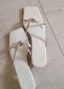 Chic White Flip Flops with Silver Straps