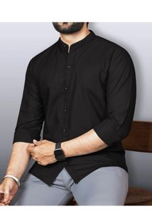 Men's Black Mandarin Collar Shirt
