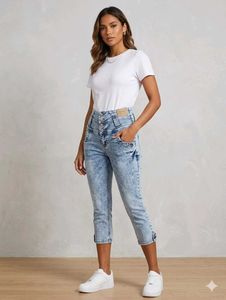 Acid Wash High Waisted Capris