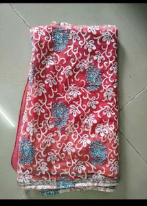 Red Block Print Saree