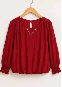 Chic Red Blouse with Balloon Sleeves