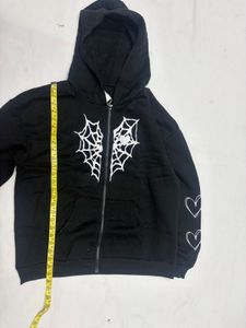 Black Zip-Up Hoodie with Spiderweb &amp; Hearts