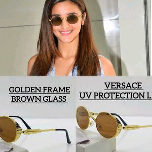 Stylish Golden Frame Round Sunglasses