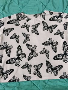 White Butterfly Print T-Shirt