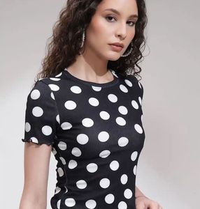 Polka Dot Ribbed Cropped Top