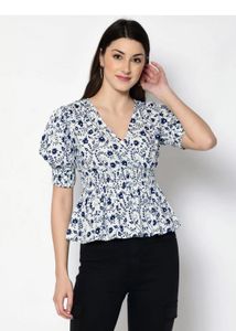 Chic Floral Print Peplum Top