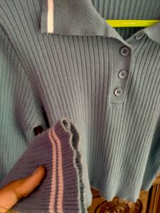 Blue Cropped Polo Knit Top