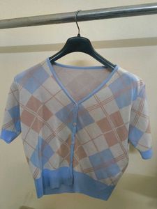 Argyle Knit Cropped Cardigan