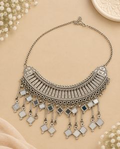 Boho Oxidized Silver Necklace &amp; Earring Set