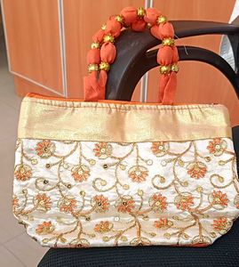 hand made Embroidered Clutch Bag with Beaded Handl