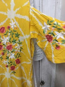 eembroidered cold shoulder yellow kurta