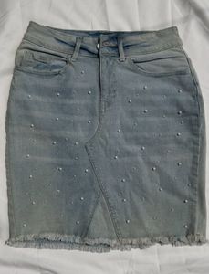 Pearl Embellished Denim Skirt
