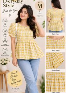 Cute Yellow Gingham Peplum Top
