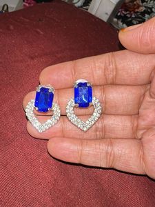 Sparkling Heart &amp; Blue Gem Earrings