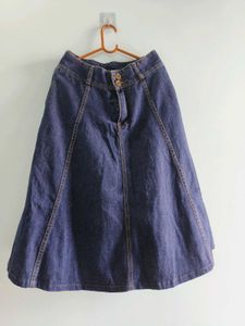 Blue Denim A-Line Midi Skirt