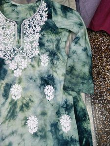 tie n dye chikankari Kurta with bottom