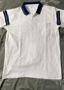 Men's White Polo T-Shirt with Blue Accents