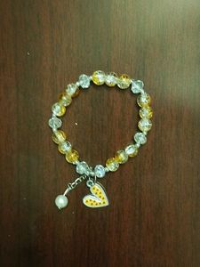yellow Sparkling Beaded Bracelet with Heart Charm