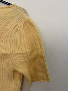 Ribbed V-Neck Puff Sleeve Top
