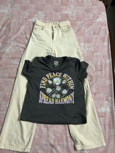 combo of High Waisted Wide Leg Jeans &amp; Graphic Tee