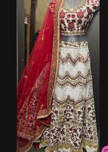 Exquisite off white &amp; Red Lehenga Choli