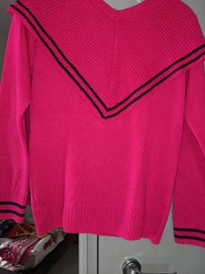 Pink Knit Sweater with Sailor Collar