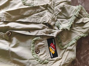 Stylish Khaki Kurta Set with Frayed Detail