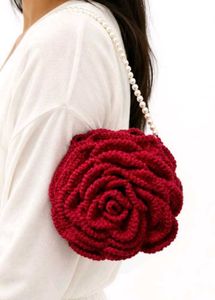 Unique Red Rose Crochet Clutch Bag