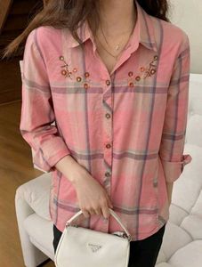New with tag Korean Chic Embroidered Plaid Shirt