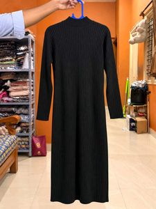 Black Ribbed Mock Neck Midi Dress