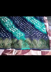 Elegant Blue &amp; Green Bandhani Saree