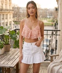 Cute Pink Bikini Top with Lace Trim